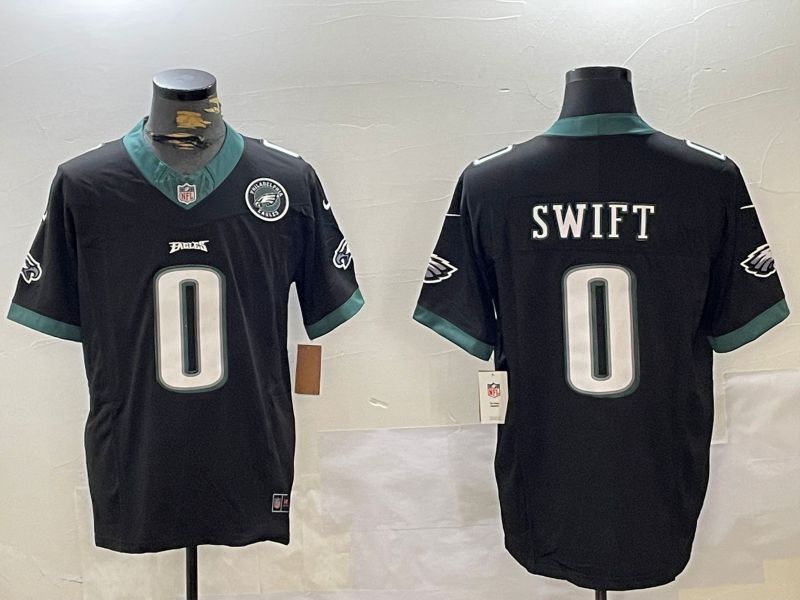 Men Philadelphia Eagles 0 Swift Black 2024 Nike Vapor Limited NFL Jersey style 2